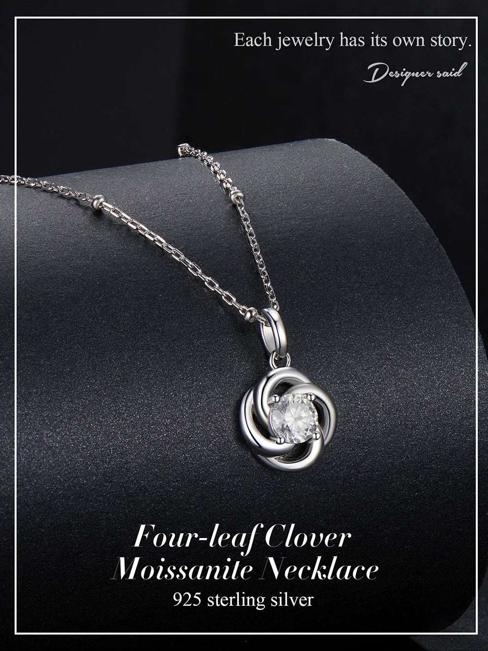 mirrorquenn Silver Four-Leaf Clover Moissanite Necklace in shop online women's fashion