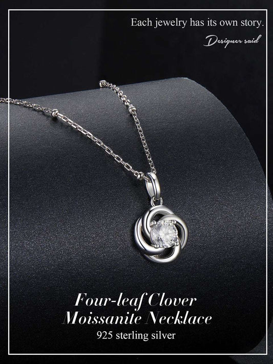 mirrorquenn Silver Four-Leaf Clover Moissanite Necklace in shop online women's fashion