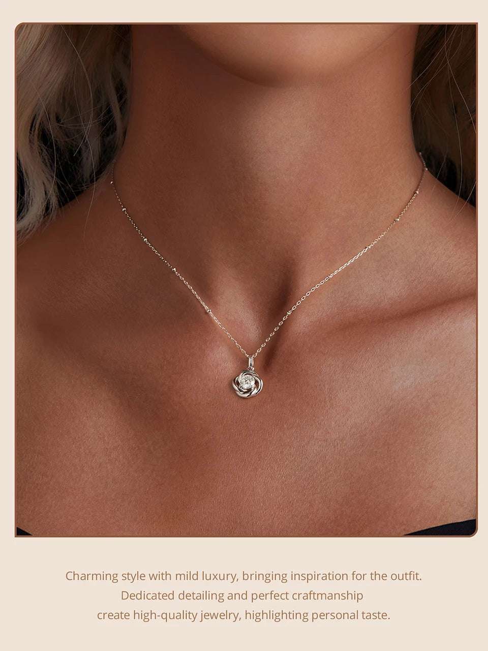mirrorquenn Silver Four-Leaf Clover Moissanite Necklace in shop online women's fashion