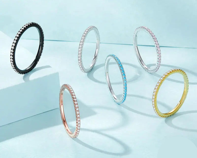   MirrorQuenn  Stackable Eternity CZ Ring in Silver or Black Gold Rainbow / 5-Rainbow / 6-Rainbow / 7-Rainbow / 8-Rainbow / 9 