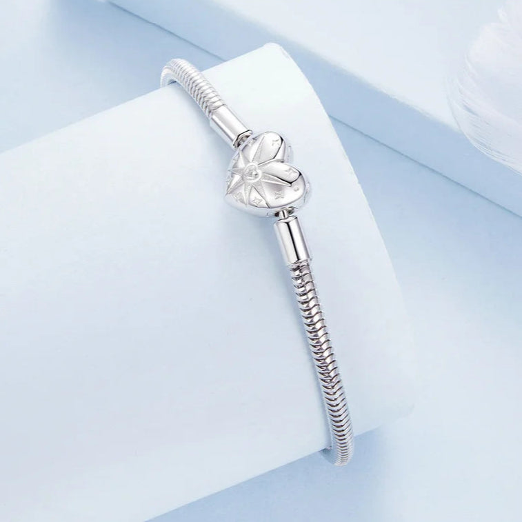   MirrorQuenn  Starburst Charm Bracelet – Sterling Silver Snake Chain BSB196 / length 19CM-BSB196 / length 17CM 