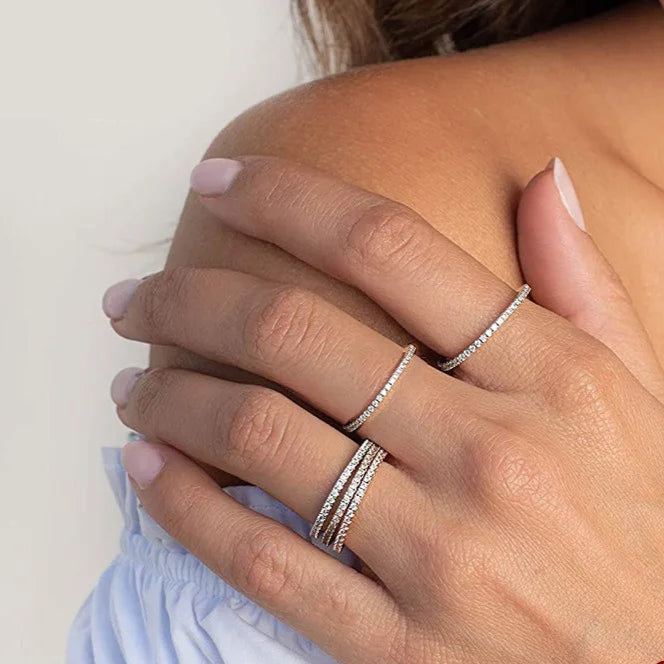   MirrorQuenn  Sterling Silver CZ Pave Eternity Band White / 5-White / 6-White / 7-White / 8-White / 9 