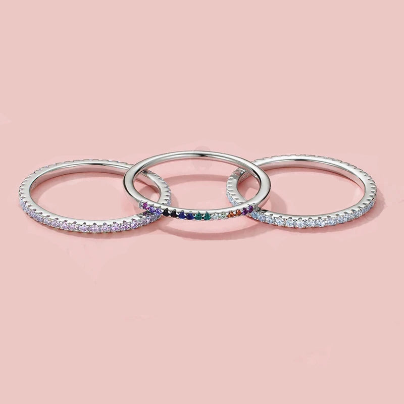   MirrorQuenn  Sterling Silver CZ Pave Eternity Band White / 5-White / 6-White / 7-White / 8-White / 9 