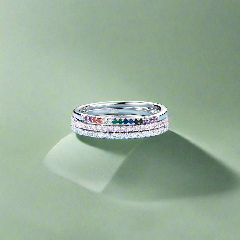   MirrorQuenn  Sterling Silver CZ Pave Eternity Band White / 5-White / 6-White / 7-White / 8-White / 9 