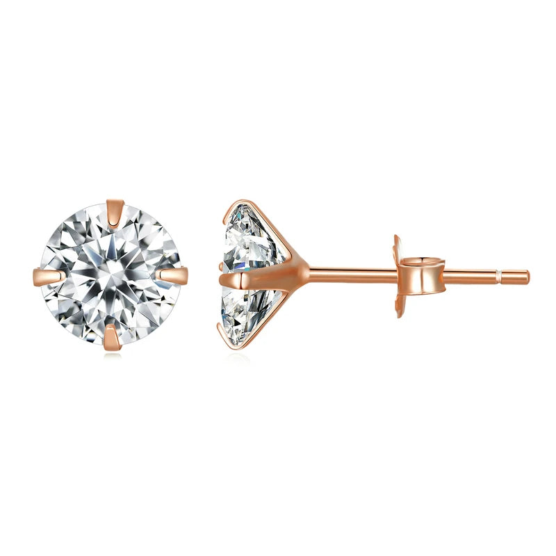   MirrorQuenn  Sterling Silver CZ Stud Earrings Rose gold / 5MM-Rose gold / 6MM-Rose gold / 4MM-Rose gold / 7MM-Gold / 5MM 