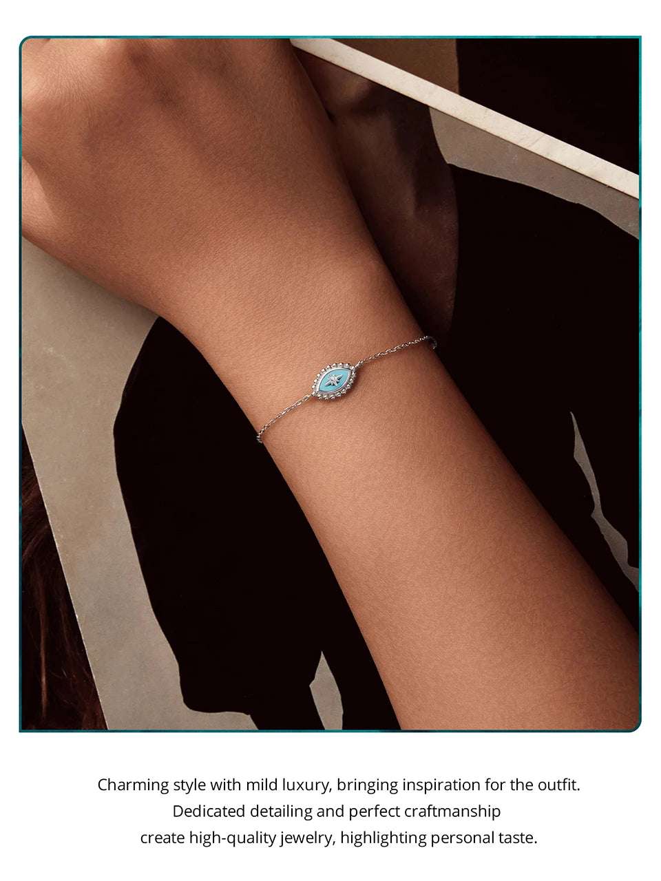 mirrorquenn Sterling Silver Evil Eye Bracelet Adjustable Chain in shop online women's fashion