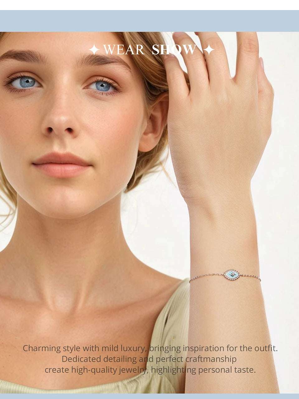 mirrorquenn Sterling Silver Evil Eye Bracelet Adjustable Chain in shop online women's fashion