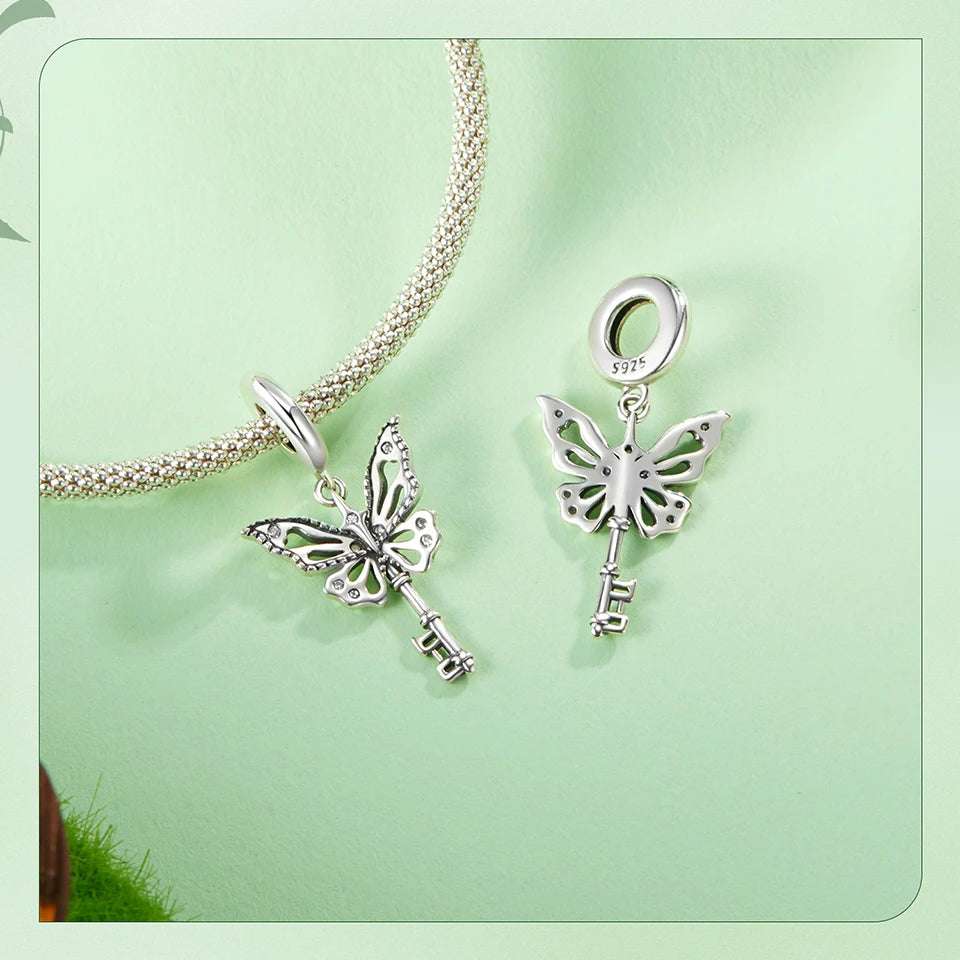 mirrorquenn Sterling Silver Green Butterfly Charm Bracelet Bead DIY in shop online women's fashion