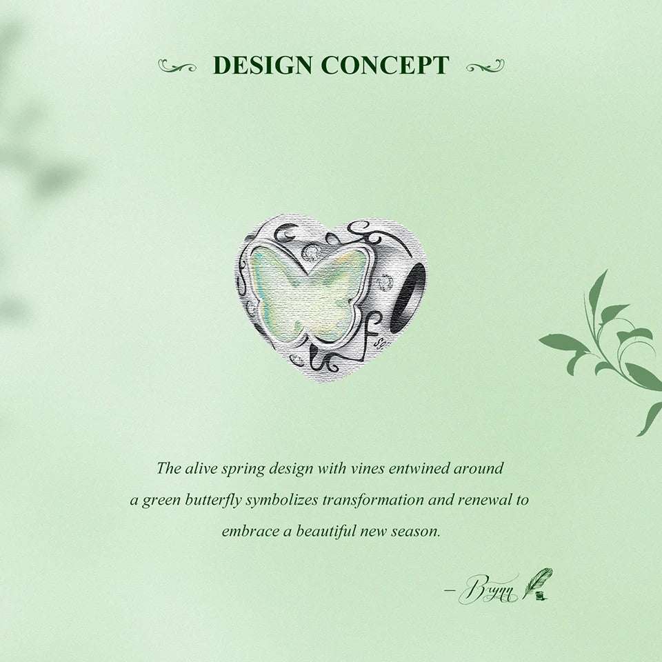mirrorquenn Sterling Silver Green Butterfly Charm Bracelet Bead DIY in shop online women's fashion