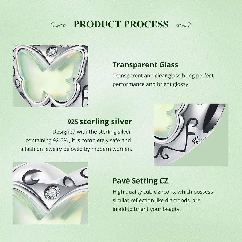 mirrorquenn Sterling Silver Green Butterfly Charm Bracelet Bead DIY in shop online women's fashion