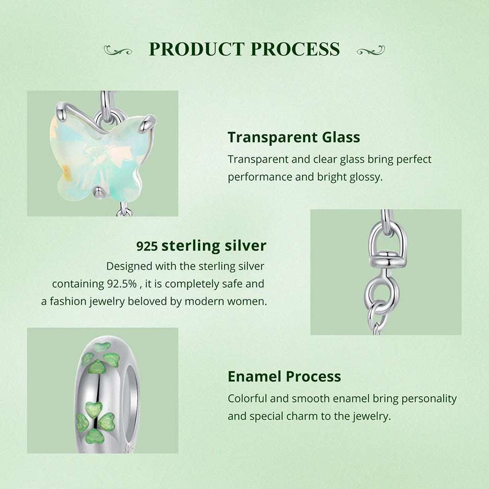 mirrorquenn Sterling Silver Green Butterfly Charm Bracelet Bead DIY in shop online women's fashion