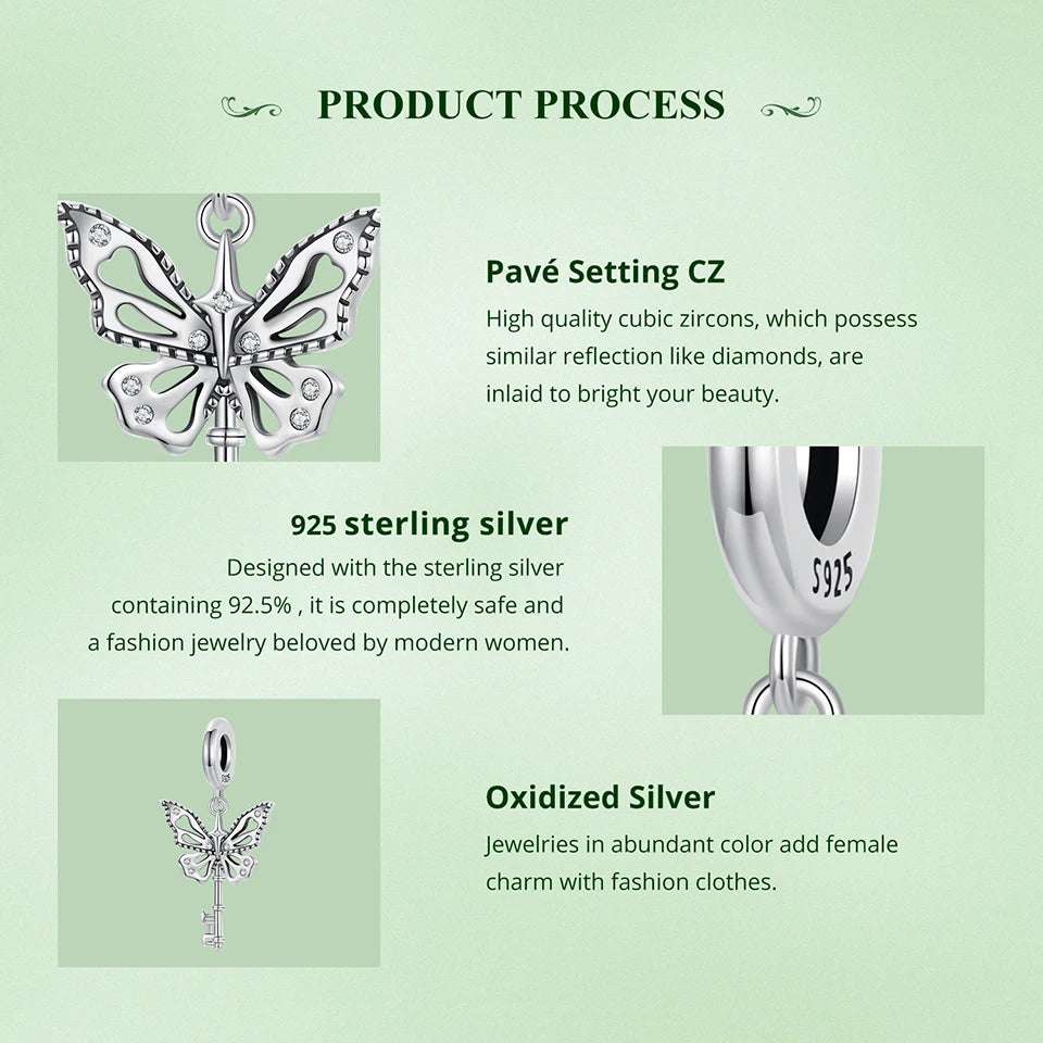 mirrorquenn Sterling Silver Green Butterfly Charm Bracelet Bead DIY in shop online women's fashion