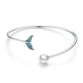   MirrorQuenn brace Sterling Silver Mermaid Tail Cuff Bracelet blue zircon 