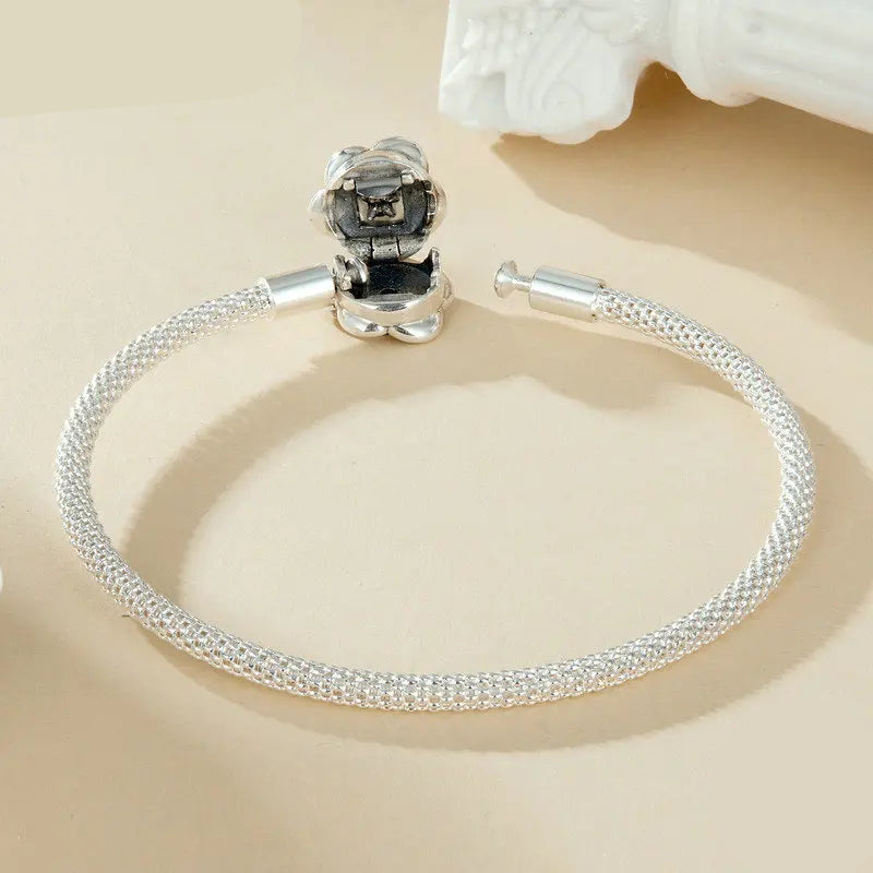   MirrorQuenn  Sterling Silver Mesh Rose Charm Bracelet SCB105 / 17CM-SCB105 / 19CM-SCB105 / 21CM-SCB266 / 17CM-SCB266 / 19CM 