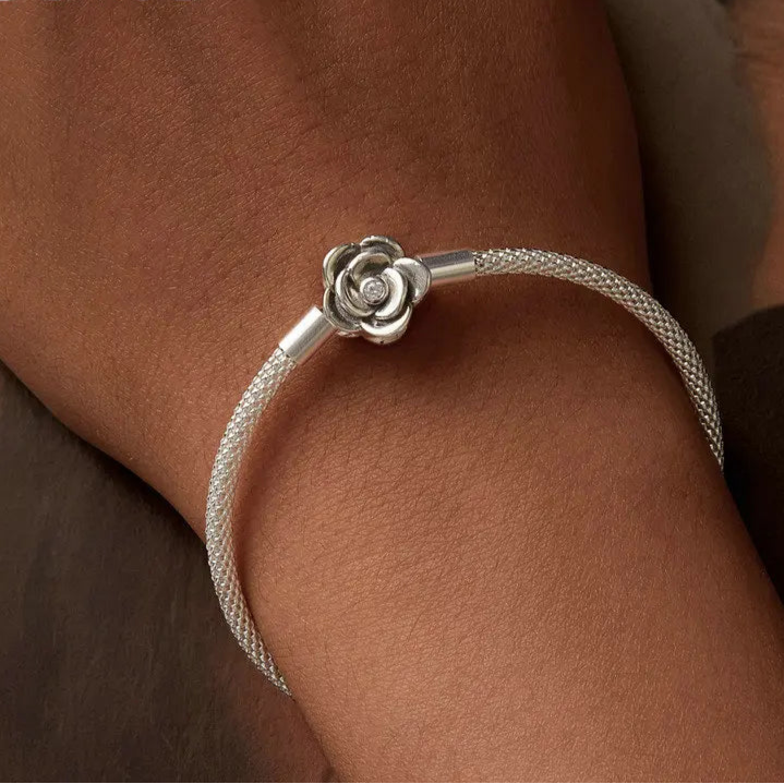   MirrorQuenn  Sterling Silver Mesh Rose Charm Bracelet SCB105 / 17CM-SCB105 / 19CM-SCB105 / 21CM-SCB266 / 17CM-SCB266 / 19CM 