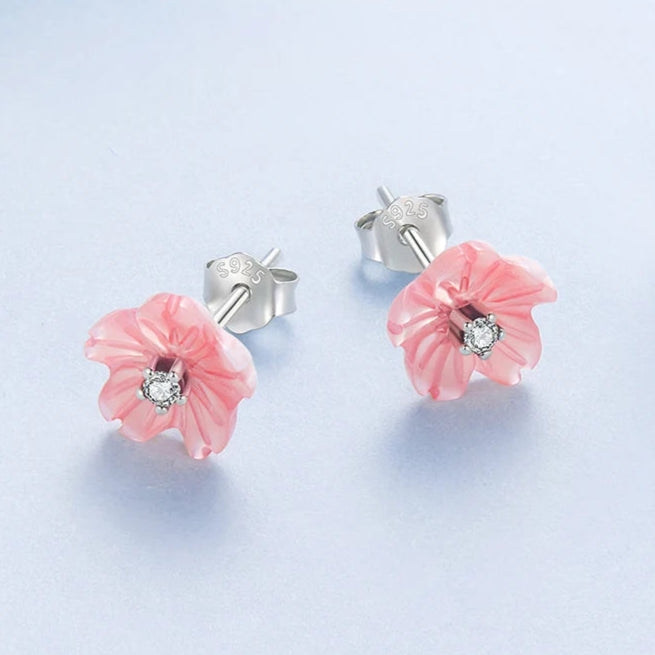 mirrorquenn Sterling Silver Sakura Pink Shell Stud Earrings in shop online women's fashion