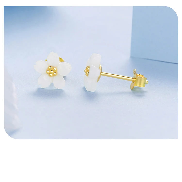 mirrorquenn Sterling Silver Sakura Pink Shell Stud Earrings in shop online women's fashion