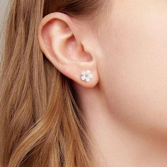 mirrorquenn Sterling Silver Sakura Pink Shell Stud Earrings in shop online women's fashion