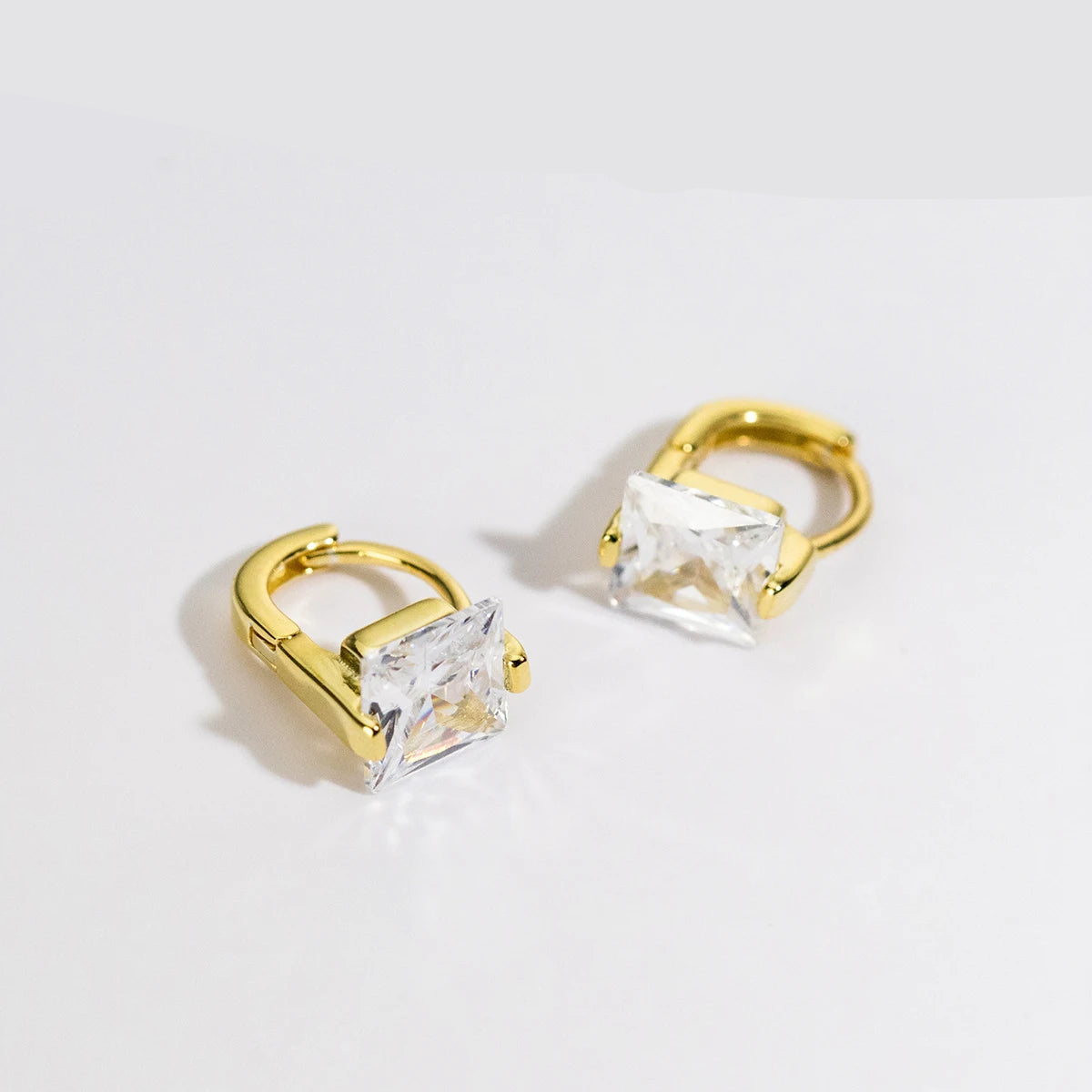   MirrorQuenn  Sterling Silver Square CZ Hoop Earrings Gold-Silver 