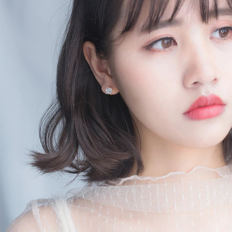   MirrorQuenn  Sterling Silver Square CZ Hoop Earrings Gold-Silver 