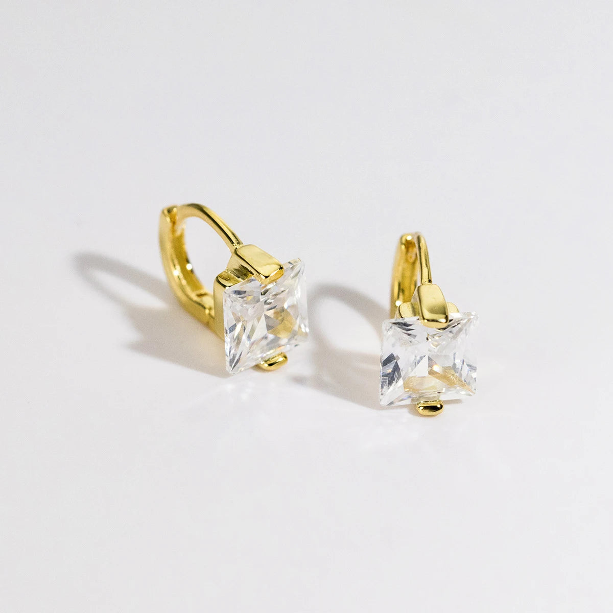   MirrorQuenn  Sterling Silver Square CZ Hoop Earrings Gold-Silver 