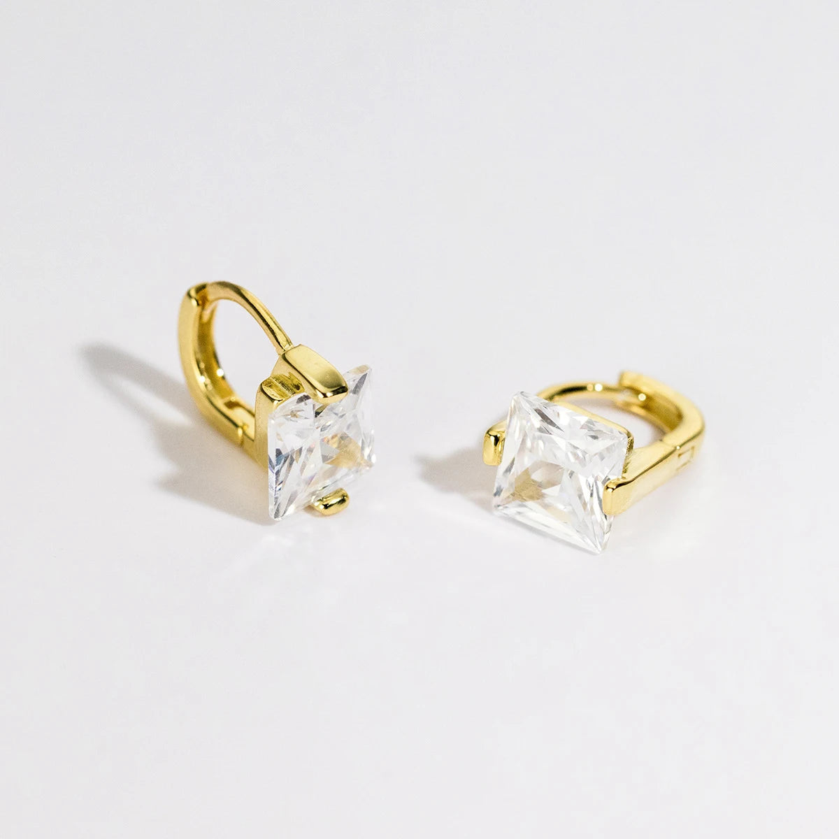   MirrorQuenn  Sterling Silver Square CZ Hoop Earrings Gold-Silver 