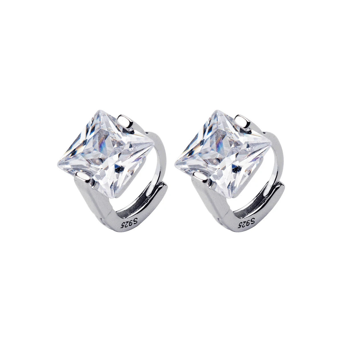   MirrorQuenn  Sterling Silver Square CZ Hoop Earrings Gold-Silver 