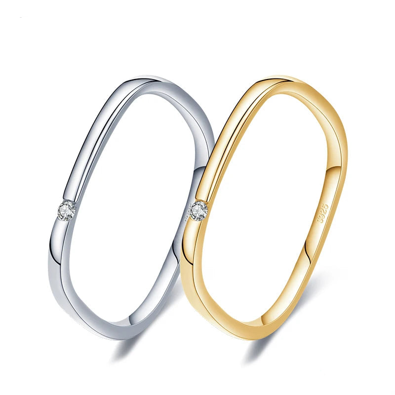   MirrorQuenn  Sterling Silver Square Zircon Wedding Band Gold / 5-Gold / 6-Gold / 7-Gold / 8-Gold / 9 