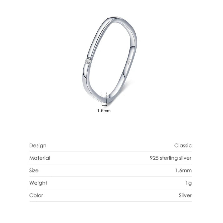   MirrorQuenn  Sterling Silver Square Zircon Wedding Band Gold / 5-Gold / 6-Gold / 7-Gold / 8-Gold / 9 