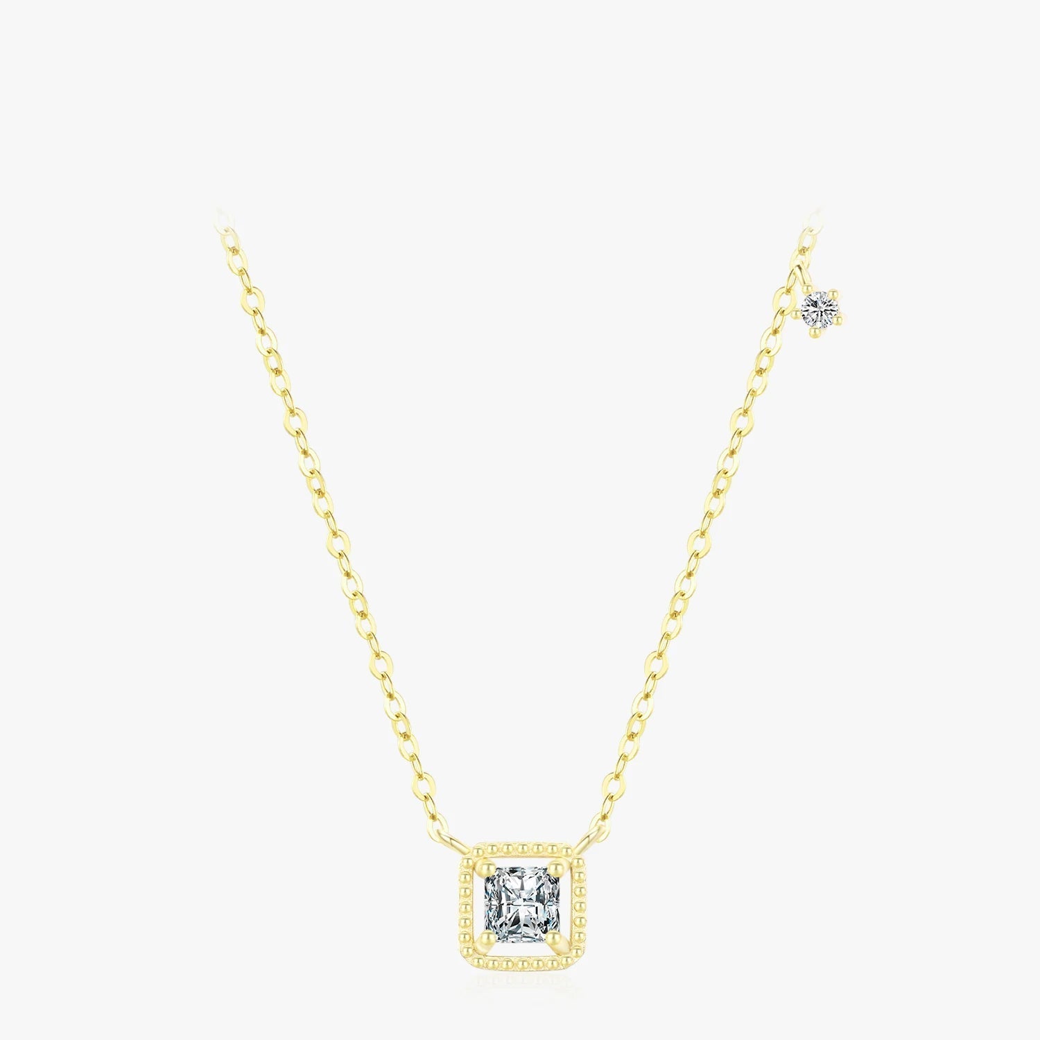   MirrorQuenn  Sterling Silver Square Zirconia Pendant Necklace Gold 