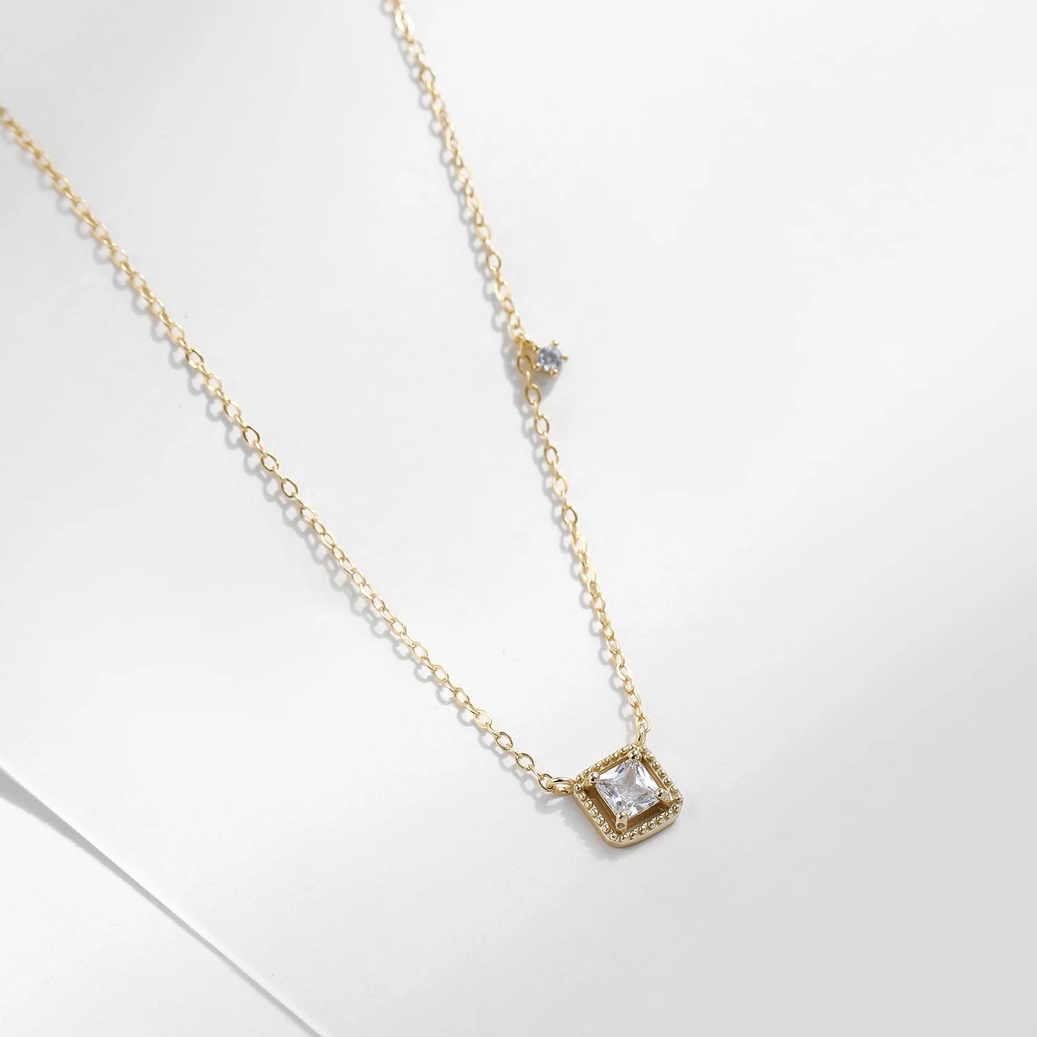   MirrorQuenn  Sterling Silver Square Zirconia Pendant Necklace Gold 