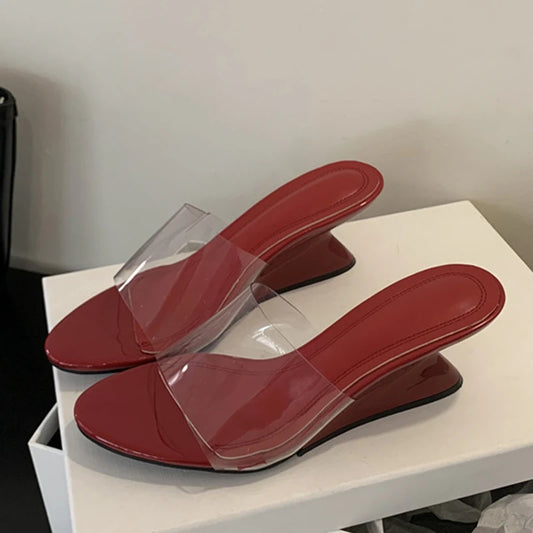 mirrorquenn Strange Wedge Clear Mules in shop online women's fashion