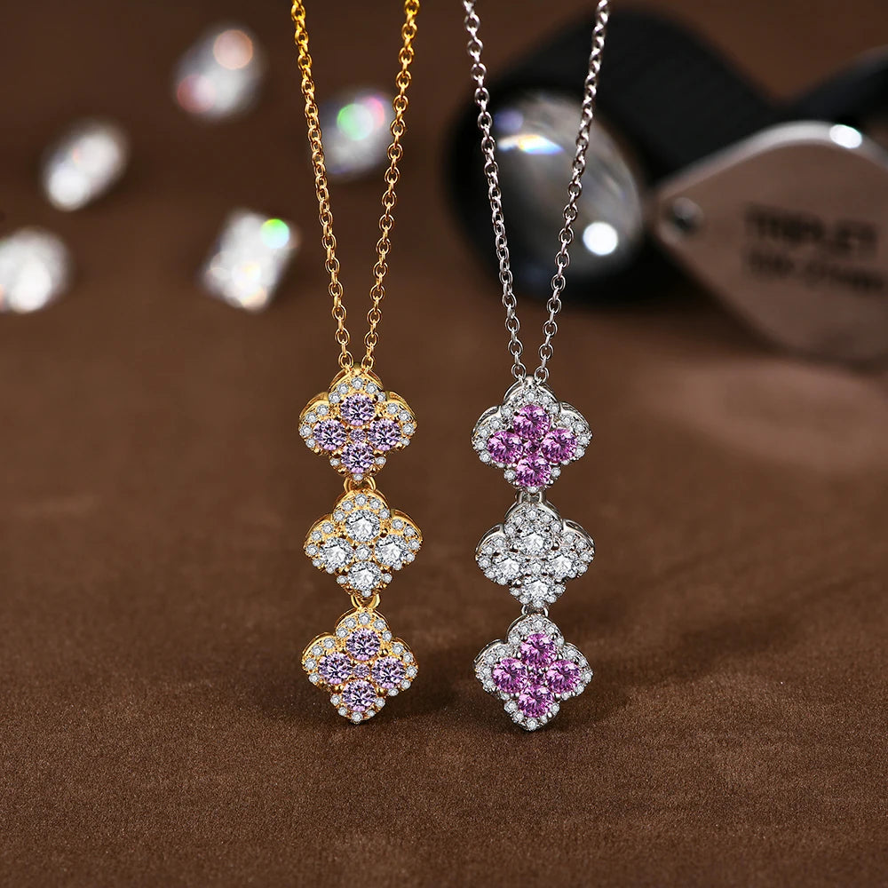   MirrorQuenn bracelets The Eternal Blossom Moissanite Pendant Pink Zircon + White Gold / 925 Sterling Silver / 45cm-Pink Zircon + Yellow Gold / 925 Sterling Silver / 45cm-Full Moissanite + White Gold / 925 Sterling Silver / 45cm-Full Moissanite + Yellow Gold / 925 Sterling Silver / 45cm 