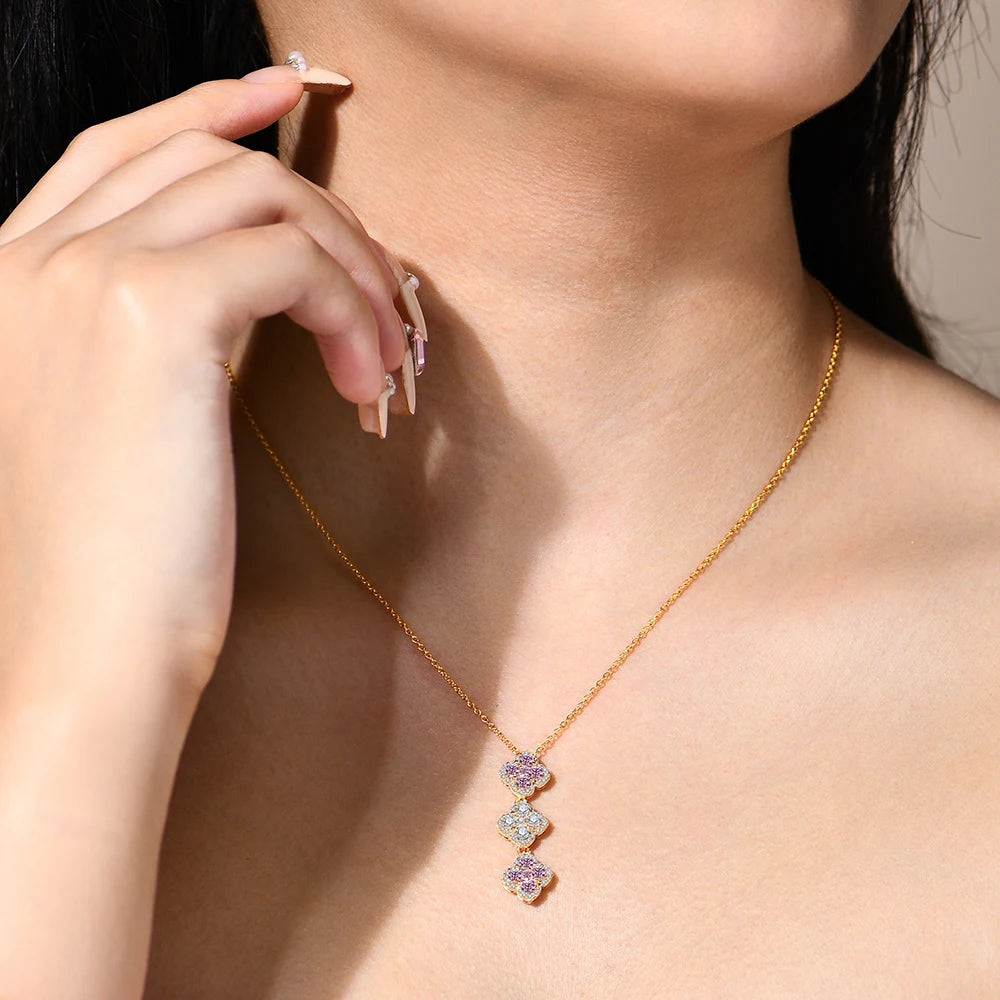   MirrorQuenn bracelets The Eternal Blossom Moissanite Pendant Pink Zircon + White Gold / 925 Sterling Silver / 45cm-Pink Zircon + Yellow Gold / 925 Sterling Silver / 45cm-Full Moissanite + White Gold / 925 Sterling Silver / 45cm-Full Moissanite + Yellow Gold / 925 Sterling Silver / 45cm 