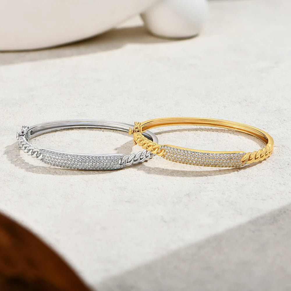   MirrorQuenn  The Golden Eclipse Moissanite Bangle Yellow Gold / 20cm-Yellow Gold / 17cm-Yellow Gold / 15cm-White Gold / 20cm-White Gold / 17cm 