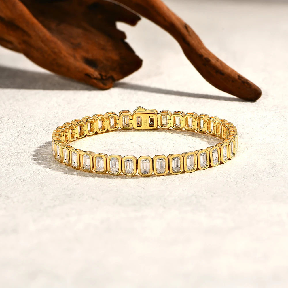   MirrorQuenn bracelets The Grand Emerald Cut Tennis Bracelet S925 Sterling Silver / White Gold / 17cm-S925 Sterling Silver / White Gold / 15cm-S925 Sterling Silver / White Gold / 16cm-S925 Sterling Silver / White Gold / 18cm-S925 Sterling Silver / White Gold / 19cm 