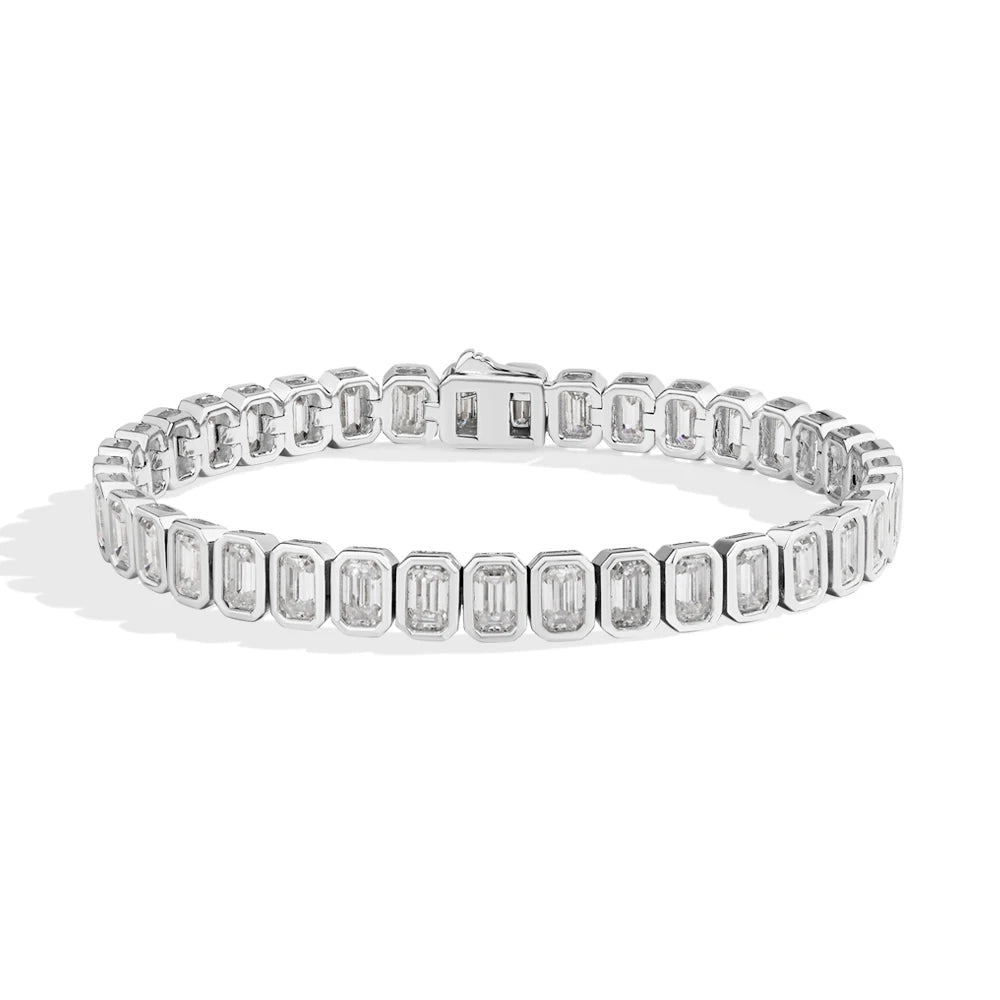   MirrorQuenn bracelets The Grand Emerald Cut Tennis Bracelet S925 Sterling Silver / White Gold / 17cm-S925 Sterling Silver / White Gold / 15cm-S925 Sterling Silver / White Gold / 16cm-S925 Sterling Silver / White Gold / 18cm-S925 Sterling Silver / White Gold / 19cm 