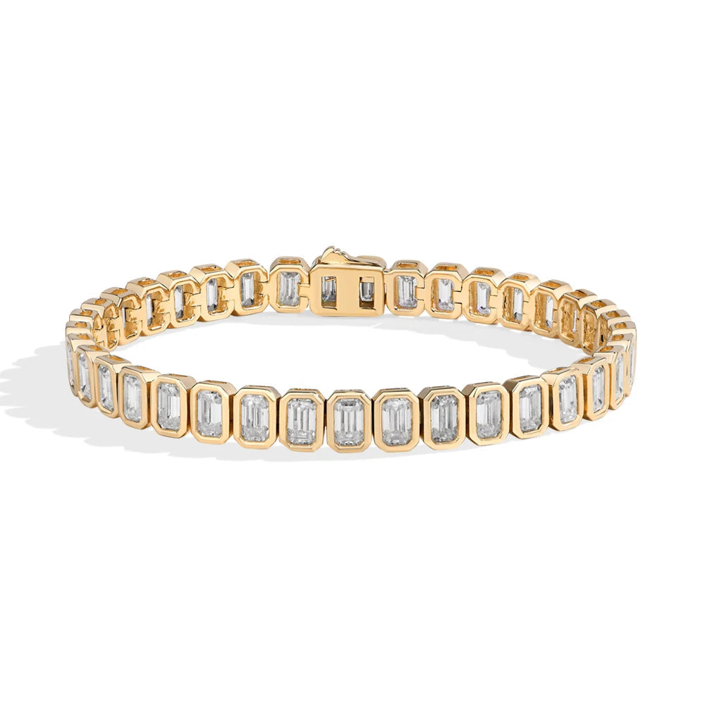   MirrorQuenn bracelets The Grand Emerald Cut Tennis Bracelet S925 Sterling Silver / White Gold / 17cm-S925 Sterling Silver / White Gold / 15cm-S925 Sterling Silver / White Gold / 16cm-S925 Sterling Silver / White Gold / 18cm-S925 Sterling Silver / White Gold / 19cm 