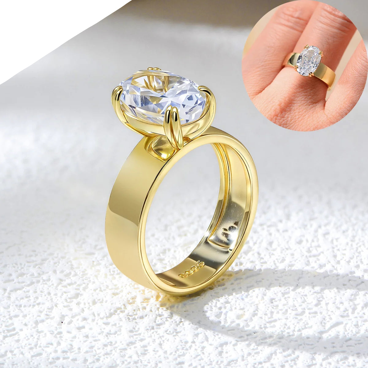   MirrorQuenn  The Imperial 4.5ct Oval Moissanite Ring Yellow Gold / Moissanite / 5-Yellow Gold / Moissanite / 6-Yellow Gold / Moissanite / 7-Yellow Gold / Moissanite / 8-Yellow Gold / Moissanite / 9 