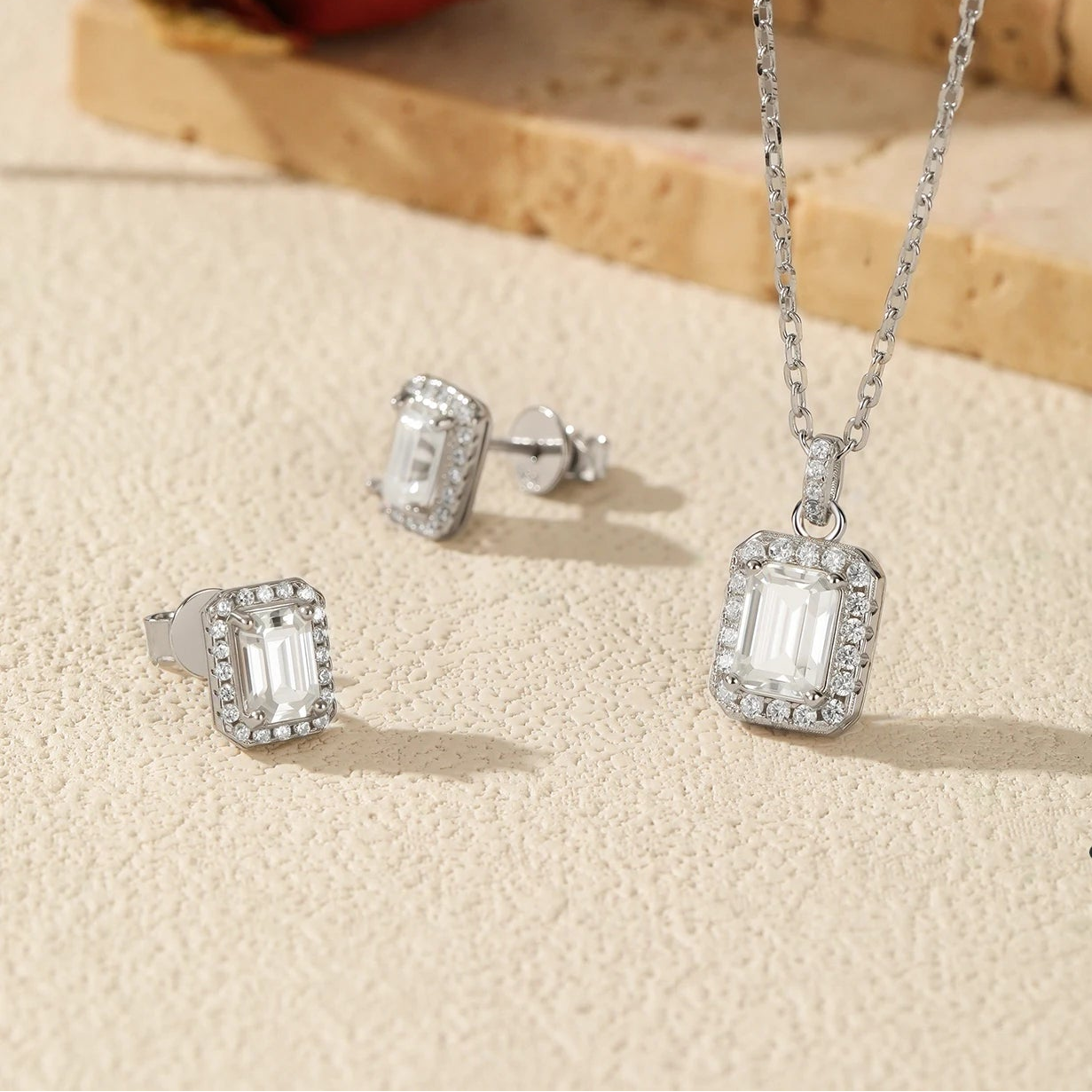   MirrorQuenn  The Sovereign Emerald Cut Set Necklace +  Earrings 