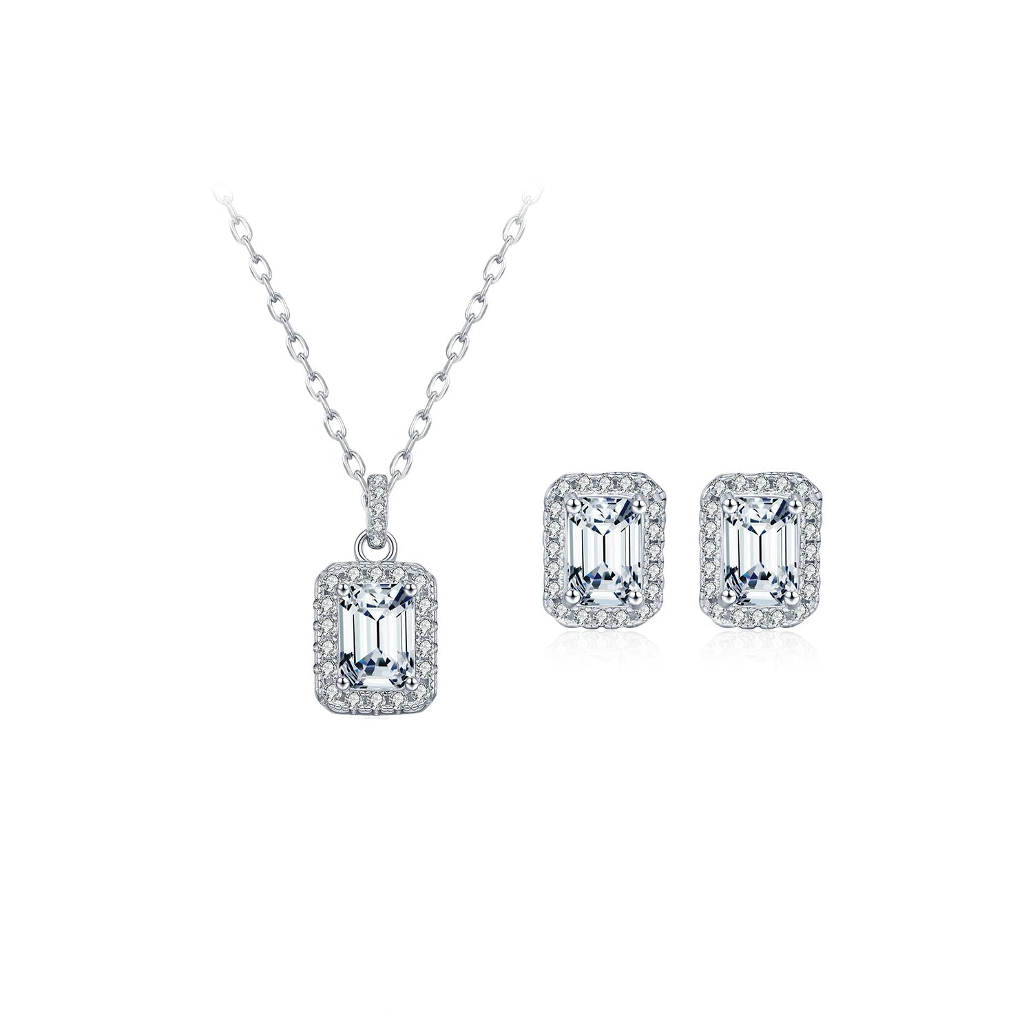   MirrorQuenn  The Sovereign Emerald Cut Set Necklace +  Earrings 