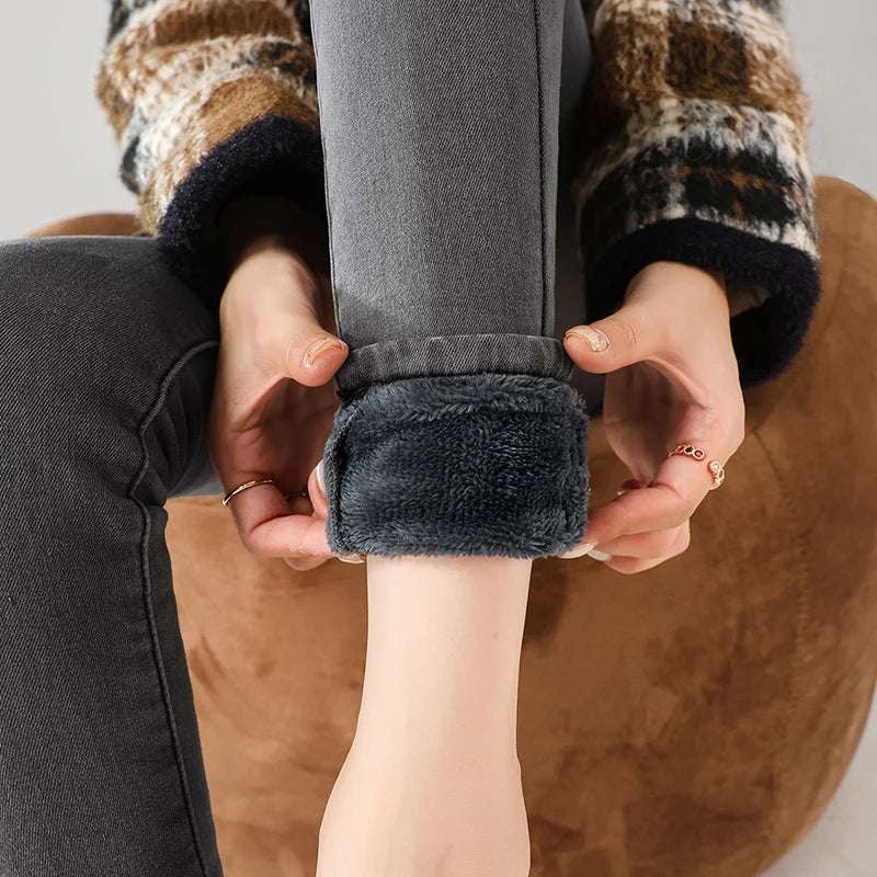 mirrorquenn Thermal Fleece Jeans in shop online women's fashion