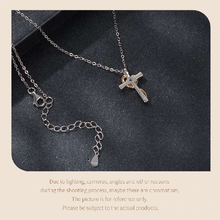 mirrorquenn Two-Tone Gold Cross Necklace Moissanite Silver in shop online women's fashion