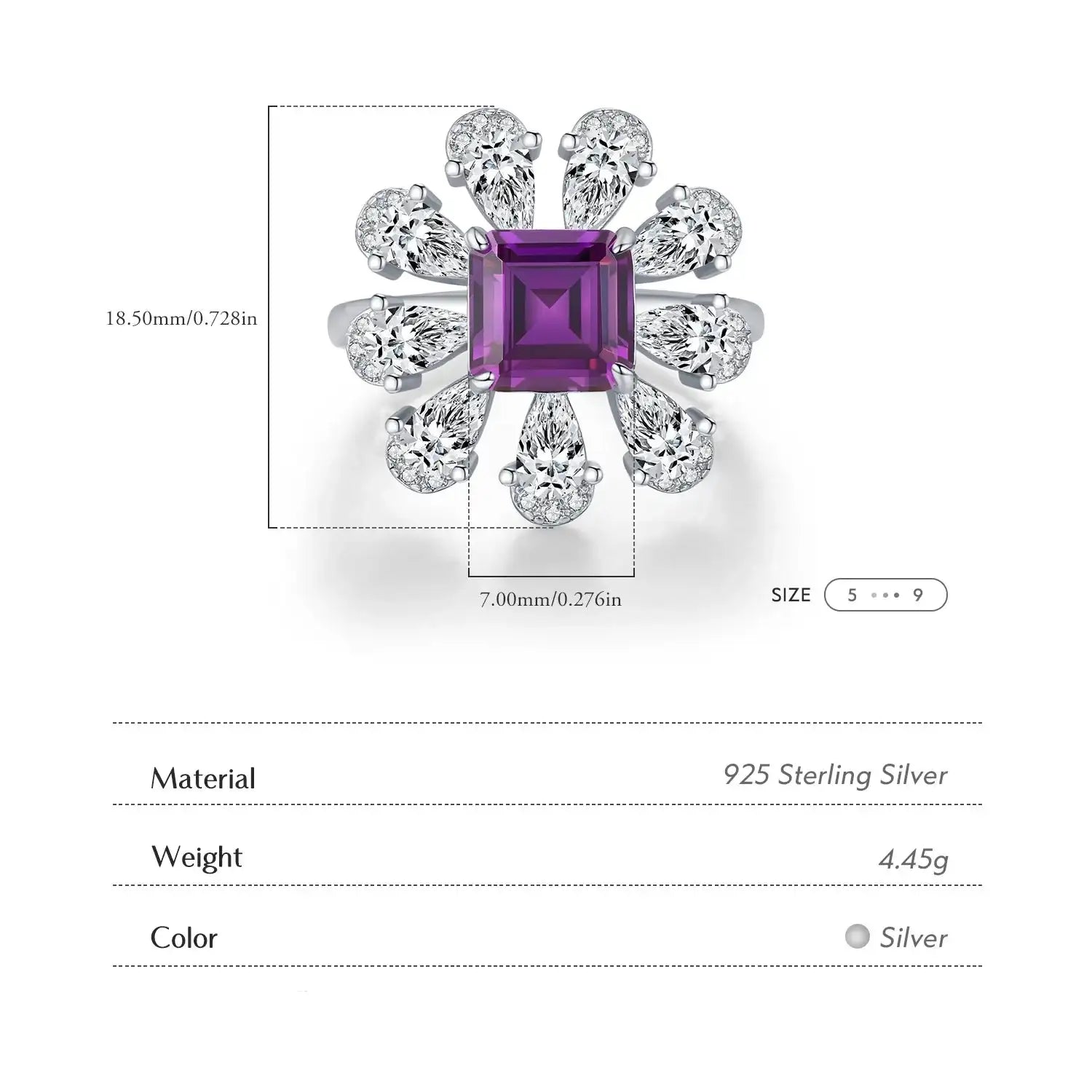   MirrorQuenn rings Violet Flower Cocktail Ring Violet / 5-Violet / 6-Violet / 7-Violet / 8-Violet / 9 