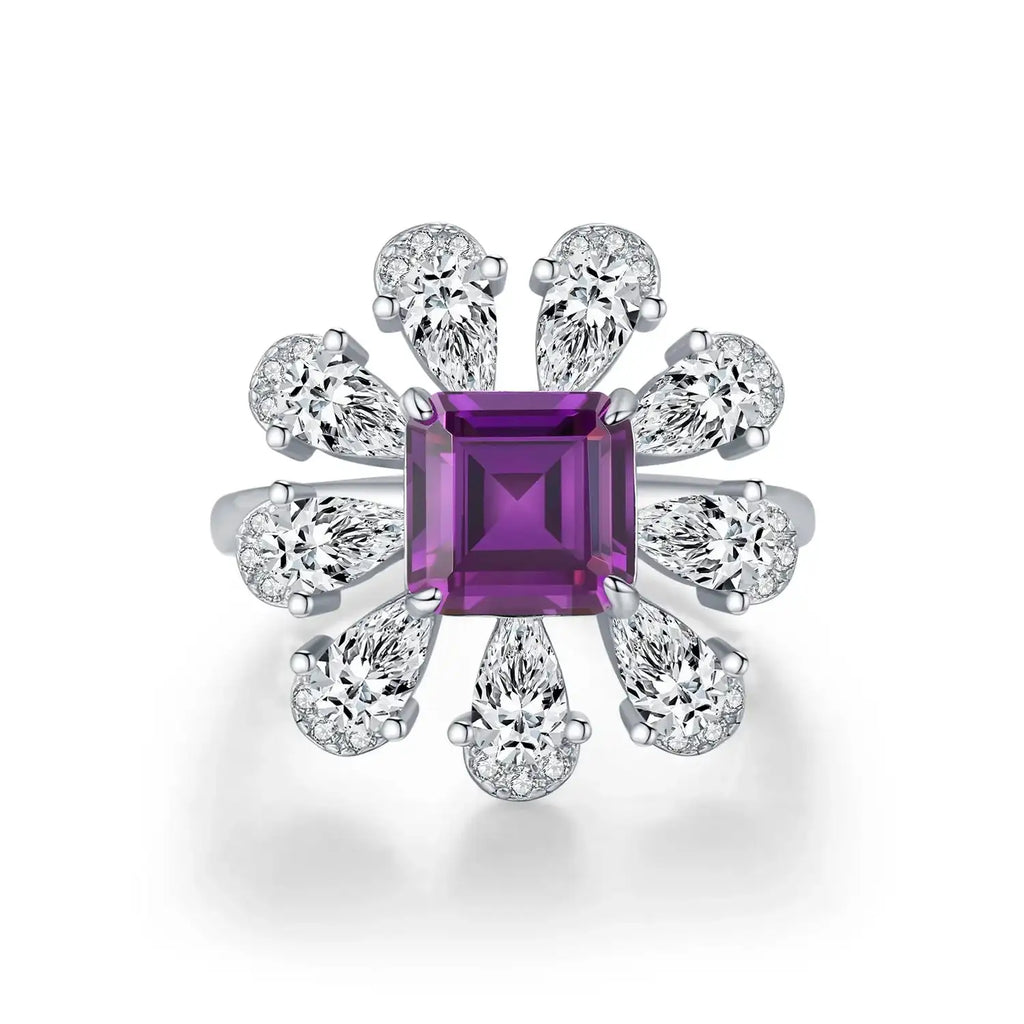   MirrorQuenn rings Violet Flower Cocktail Ring Violet / 5-Violet / 6-Violet / 7-Violet / 8-Violet / 9 
