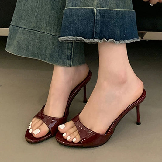 mirrorquenn Wine Red Patent High Heels in shop online women's fashion