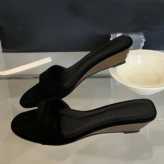 mirrorquenn Wooden Wedge Slides in shop online women's fashion