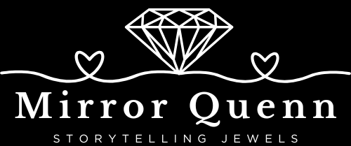 Logo of Mirror Quenn with a diamond and hearts on a black background