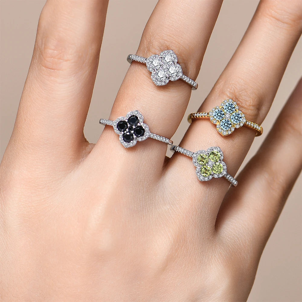 Sterling silver engagement ring featuring round-cut moissanite stone